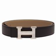 Hermes Gold H Buckle Black Box and Light Coffee Epsom Leather Two-sided Belt H553N82