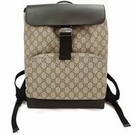 Gucci GG Supreme Calfskin Canvas Backpack In Khaki Black G7040807