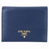 Prada Saffiano Gold Embossment Logo Cowhide Wallet In Blue PR6101802