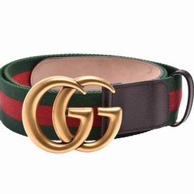 Gucci Brown Cowhide Green Red Fabric Anti-gold Buckle 35322298