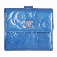 Chanel Classic Camellia CC Logo Calfskin Patet Leather Wallet Blue C6112108