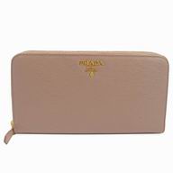 Prada Saffiano Classic Embossment Logo Cowhide Zipper Wallet In Pink Taro PR61018012