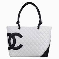 Chanel Cambon Lambskin Tote Bag White With Black CC A25169WBC