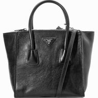 Prada Glace Shiny Calfskin Triangle Logo Bag In Black P141457
