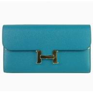 Hermes Kelly Epsom Leather Long Wallet Gold Hardware Turkey Blue H37169