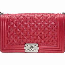 Chanel Red Lambskin Medium Boy Bag Silver Hardware A90163LREDS