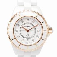 Chanel J12 33mm Quartz Rose Gold Bezel- White Ceramic Bracelet H2181
