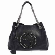 Gucci Soho Calfskin Rivet GG Logo Tote Bag Black GU56B09