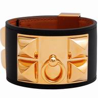 Hermes Goat Skin Collier De Chien Rivets of Metal Bracelet Black/Gold HE57588
