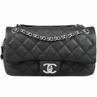 Chanel Easy Medium Caviar Leather Coco Bag Silver Chain Black A67741C