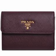 Prada Saffiano Gold Embossment Logo Cowhide Loose Change Wallet In Deep Burgundy PR61017038