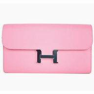 Hermes Kelly Epsom Leather Long Wallet Silvery Hardware Pink H51826