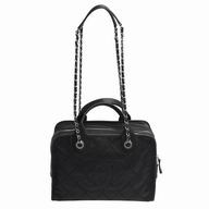 CHANEL 31 Rue Cambon Silvery Hardware Rhombic Calfskin Bowling Bag in Black A6101802