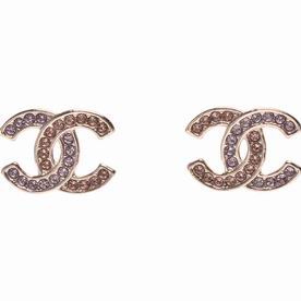 Chanel CC Logo Two-Tone Color Crystal/Metal Earring Pink/Silver FC768374