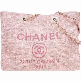chaneI Tweed Canvas Deauville Shop Tote Bag Gold Chain Tweed Pink A67001CLTDPINKGP