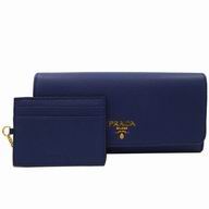 Prada Saffiano Gold Embossment Logo Caviar Cowhide Wallet In Blue PR61017045
