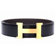Hermes Gold H Black and Coffee Box Leather Two-sided Belt H56N9B