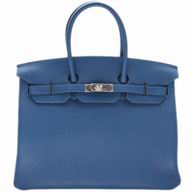 Hermes Clemence Leather 35cm Birkin Bag Thalassa Bleu Totally Hand Sew H1180B