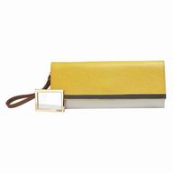 FENDI Classic Rush Pochette Cowhide Leather Handle Bag Yellow/White/Gray F5327249