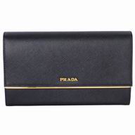 Prada Saffiano Pattina Embossment Logo Cowhide Wallet In Black PR61017021