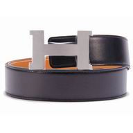 Hermes Gold H Black and Light Brown Box Leather Two-sided Belt H678N9