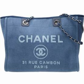Chanel Toile Canvas Deauville Chain Shoulder Tote Bag Blue A67001BLUECTO