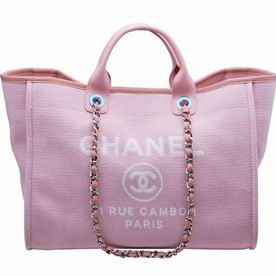 chaneI Pink Denim Canvas Silver Toile Shopping Bag A66941PI