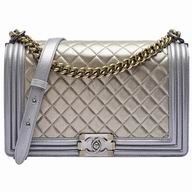 Chanel Two-Tone Lambskin 28cm Boy Bag In Silver/Gold A832787