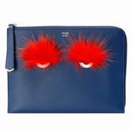 Fendi Petite 2Jours Bag Bugs Cowhide Handbag Blue/Orange Red F1548670