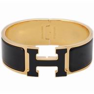 Hermes Enamelled Size Click H Logo Bracelet Black&Gold HE58968