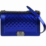 Chanel Electric Blue Patent Boy Bag Silver Chain A92193V-BLUE