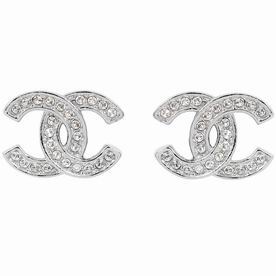 Chanel Double CC Logo Metal/Crystal Earring Silver FD072485