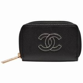 chaneI Calfskin Leather CC Logo wallet Black A685493