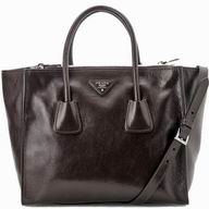 Prada Glace Shiny Calfskin Triangle Logo Large Bag Coffee P581825