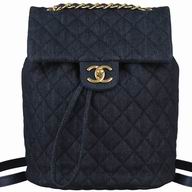 Chanel Dark Blue Denim Canvas Gold Chain Backpack A91121D-DENIM