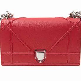 Christian Dior Small Diorama Bag Red Grain Cowhide Silver-tone Lock M0421PVRG383