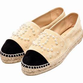 Chanel Espadrilles Pearl CC Chamois Leather Pencil Shoes (Beige/Black) AG603421