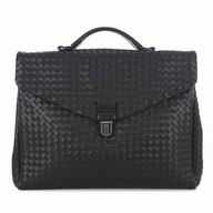 Bottega Veneta BV Calfskin Leather Woven Briefcase Black B5660827