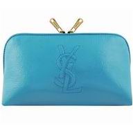 YSL Saint Laurent Vernis Calfskin Y cosmetic Bag In Blue YSL5199175