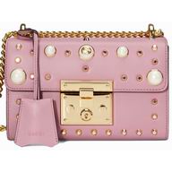 Gucci Padlock Glass pearl rivet GG Leather Shoulder Bag Pink G432182 DLXDG 5867