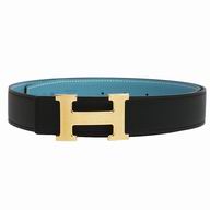Hermes Gold H Buckle Black-Sky blue Calfskin-Epsom Two-sided Belt H559N10