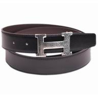 Hermes Big Silver H Black and Coffee Box Leather Two-sided Belt HB22147