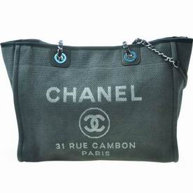 Chanel Canvas Deauville Shop Tote Bag Gray Silver Chain A67001CLGRS