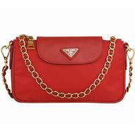 Prada Triangle Logo Plate Cluch Nylon Bag In Red P422143