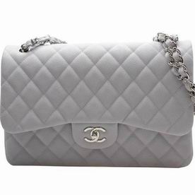 Chanel Caviar Leather Jumbo Size Coco Flap Bag Silver Chain Grey A58600CGPURSS