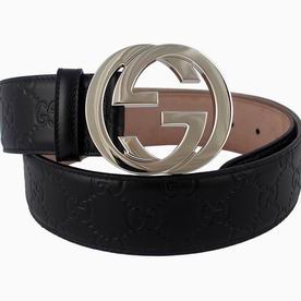 Gucci Guccissima Embossed Cowhide Silver Buckle Belt Black G5500489