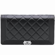Chanel Black Lambskin Silver Hardware Boy Wallet With Shoulder Bag A80382L-BLK