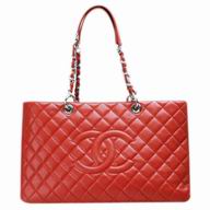 CHANEL Caviar Large Grand Shopper Tote Bag Red(Silver) A548285