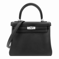 Hermes Kelly 25cm Silvery Button Swift Leather Hand/Shoulder bag Black H7042007
