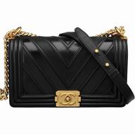 Chanel Black Calfskin Chevron Gold Chain Medium Handbag A67086C